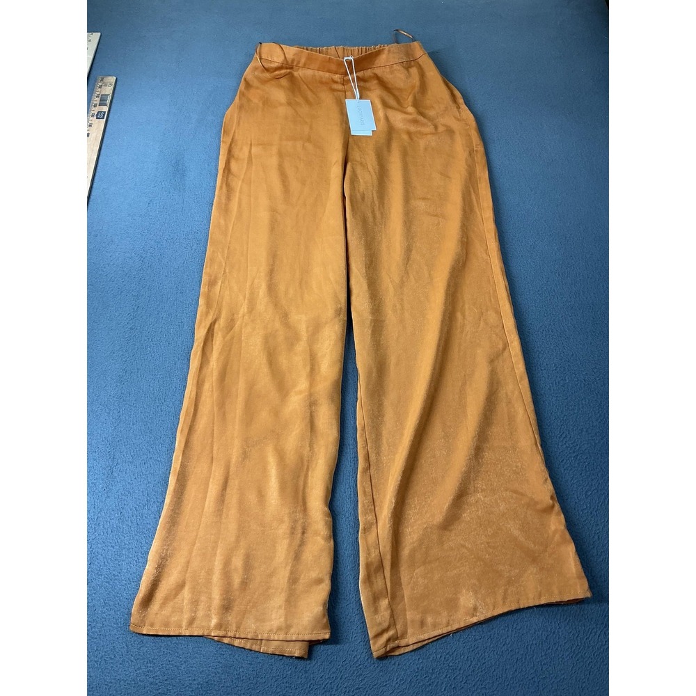 Lucy Paris Pants Womens Medium Brown Satin Wide Leg Elastic Waist Casual